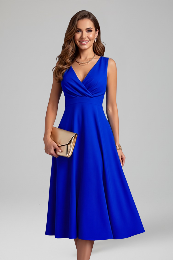 Robe Midi Femme avec Décolleté en V et Fermeture Éclair