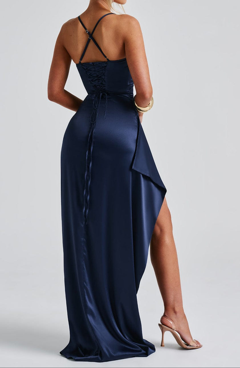 Robe Maxi de Soirée Formelle Bleu Marine pour Femmes
