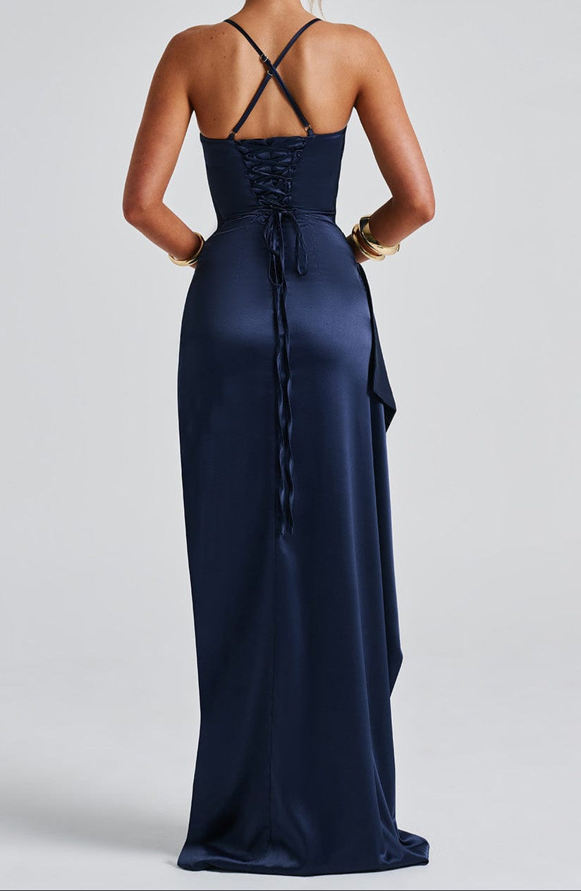 Robe Maxi de Soirée Formelle Bleu Marine pour Femmes