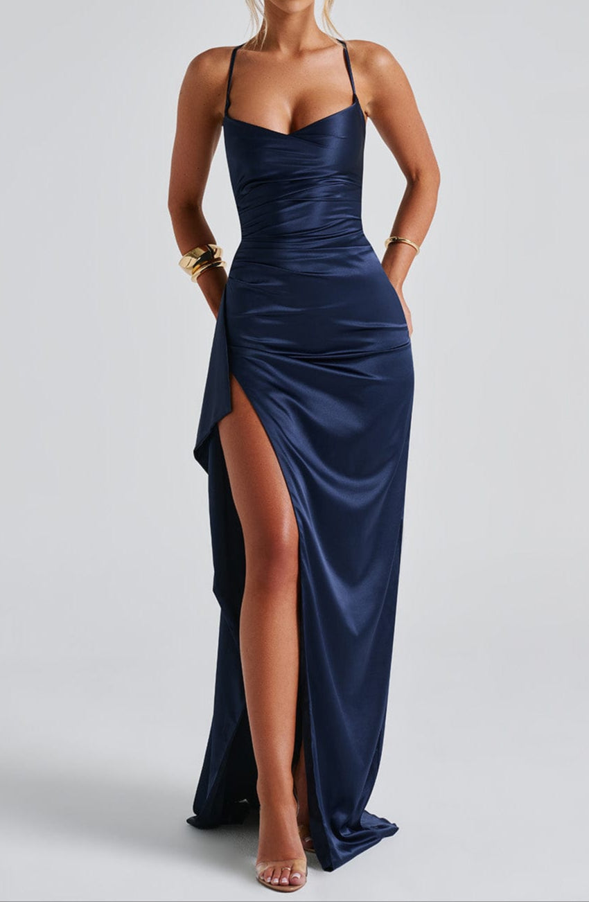 Robe Maxi de Soirée Formelle Bleu Marine pour Femmes