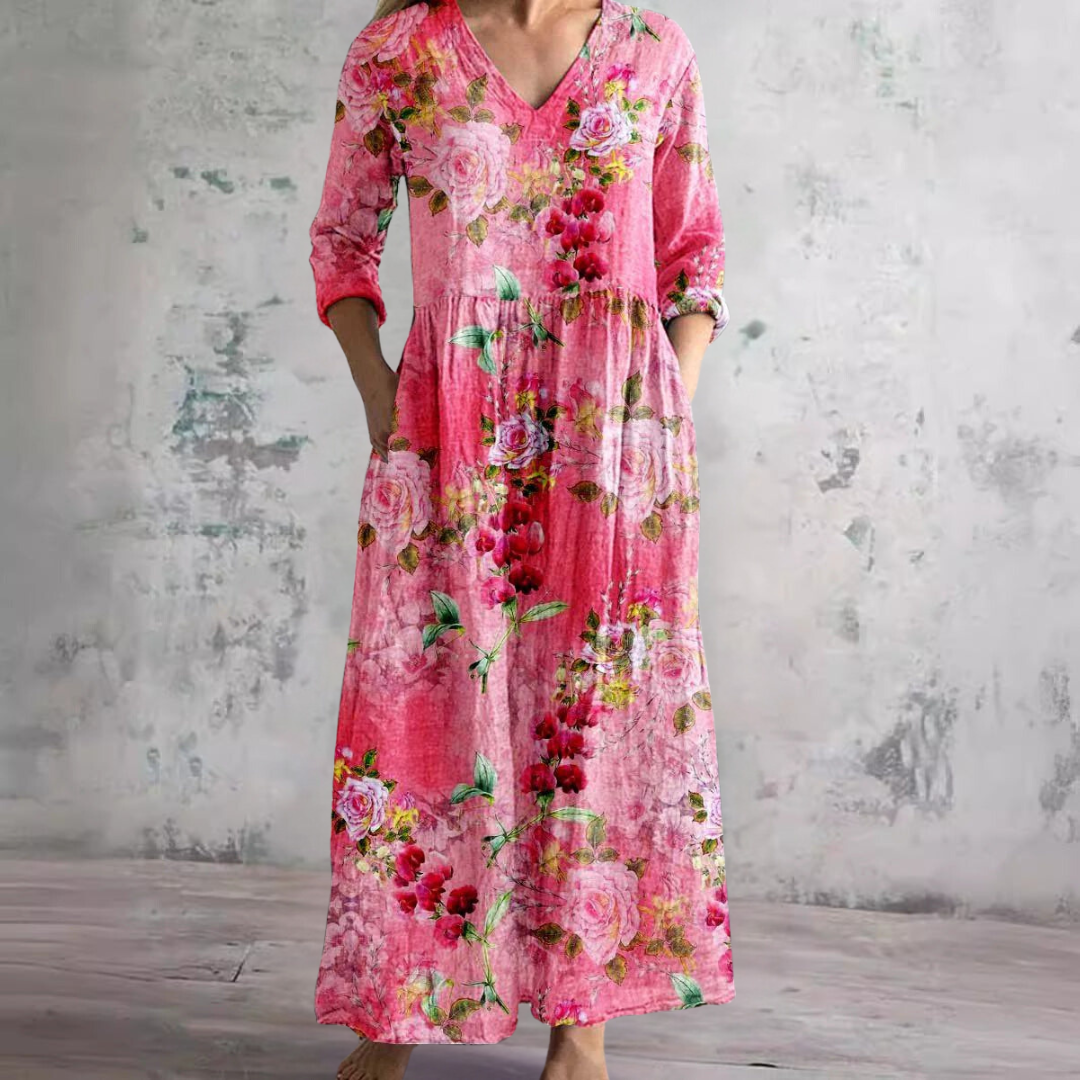 Robe Maxi Fleurie à Col V Flottante d'Été