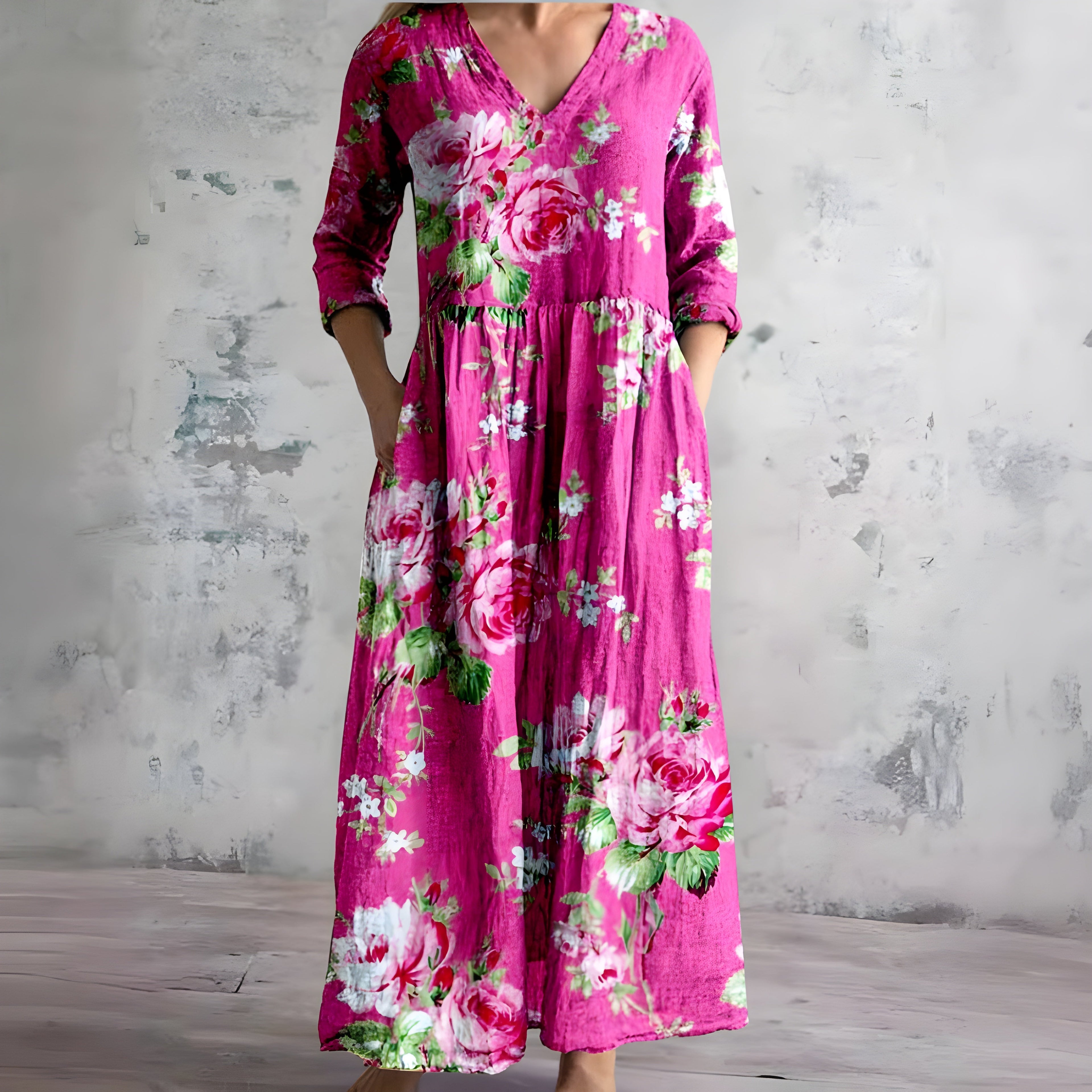 Robe Maxi Fleurie à Col V Flottante d'Été