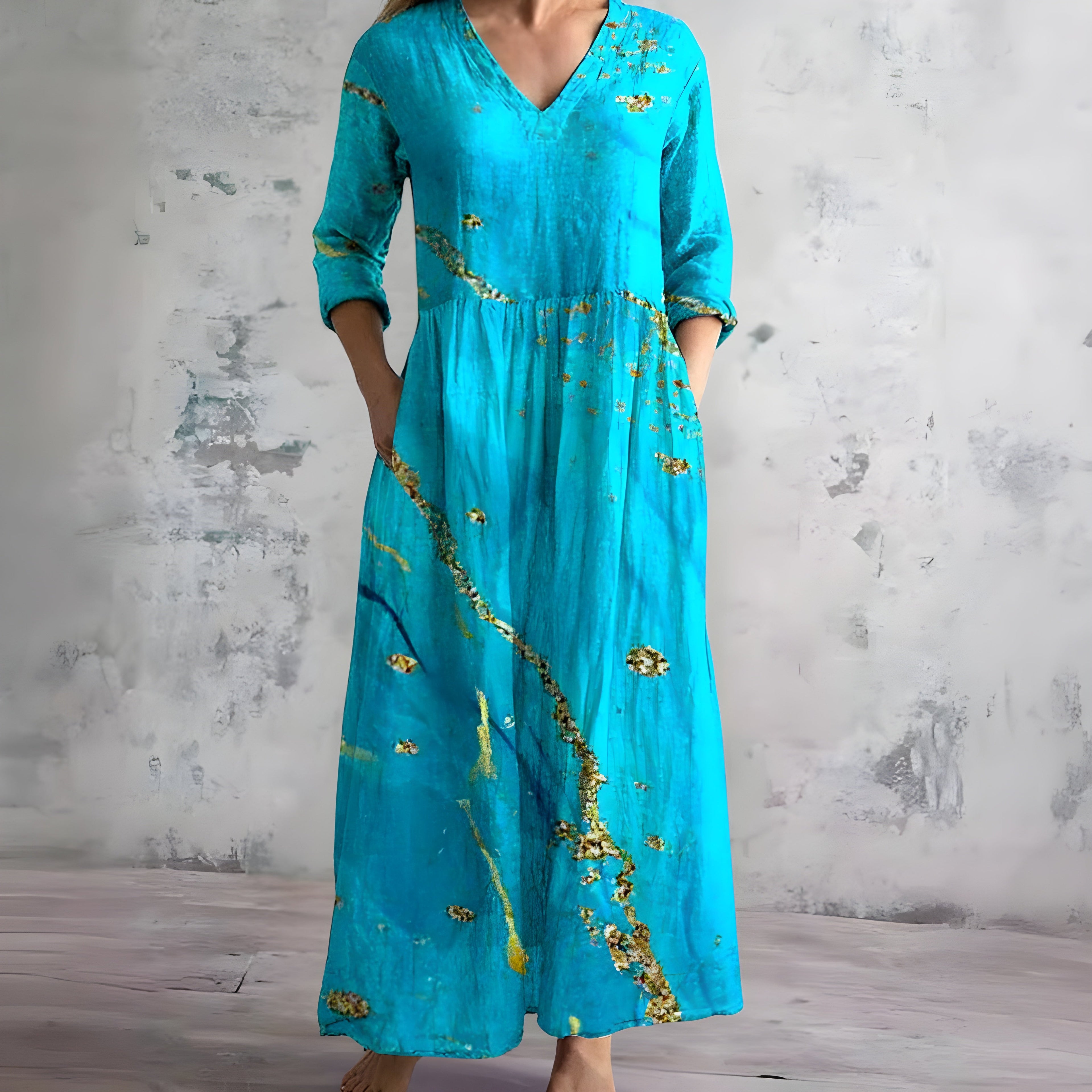 Robe Maxi Fleurie à Col V Flottante d'Été