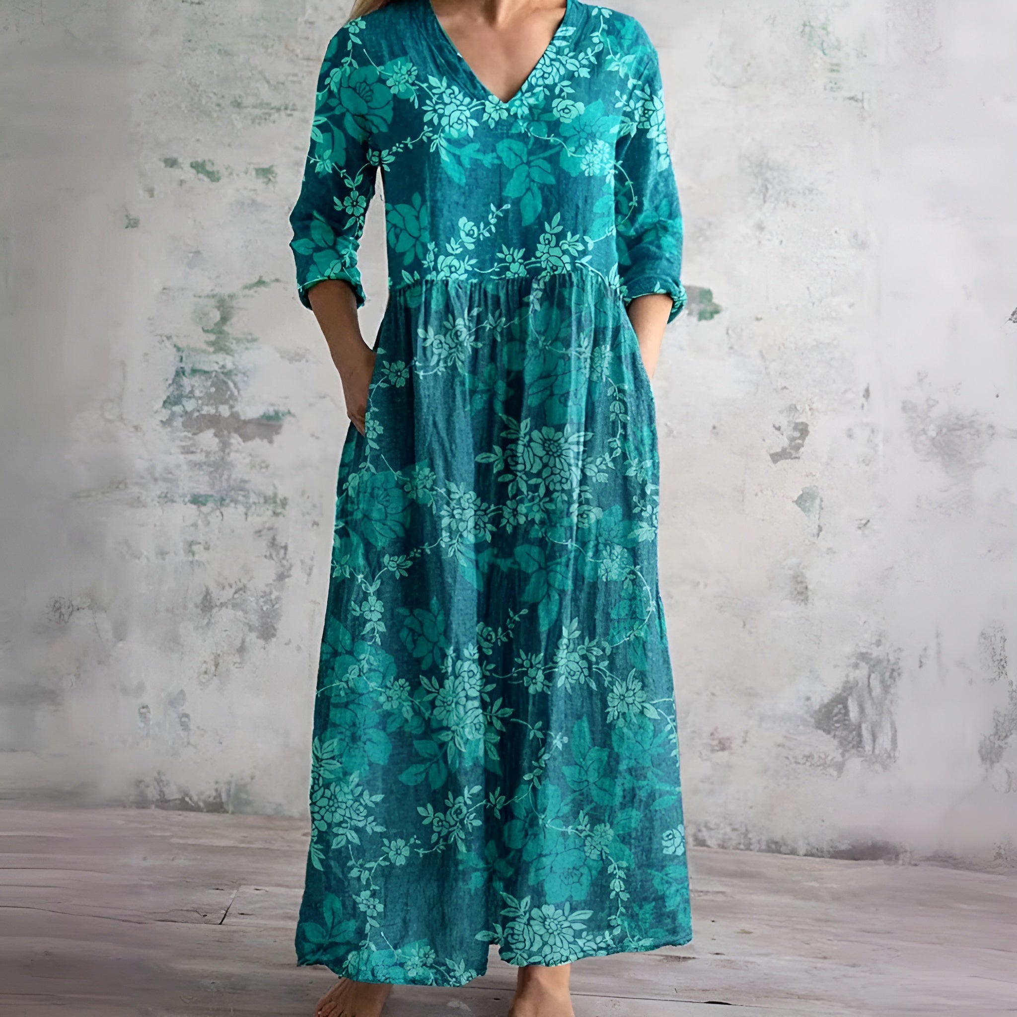 Robe Maxi Fleurie à Col V Flottante d'Été