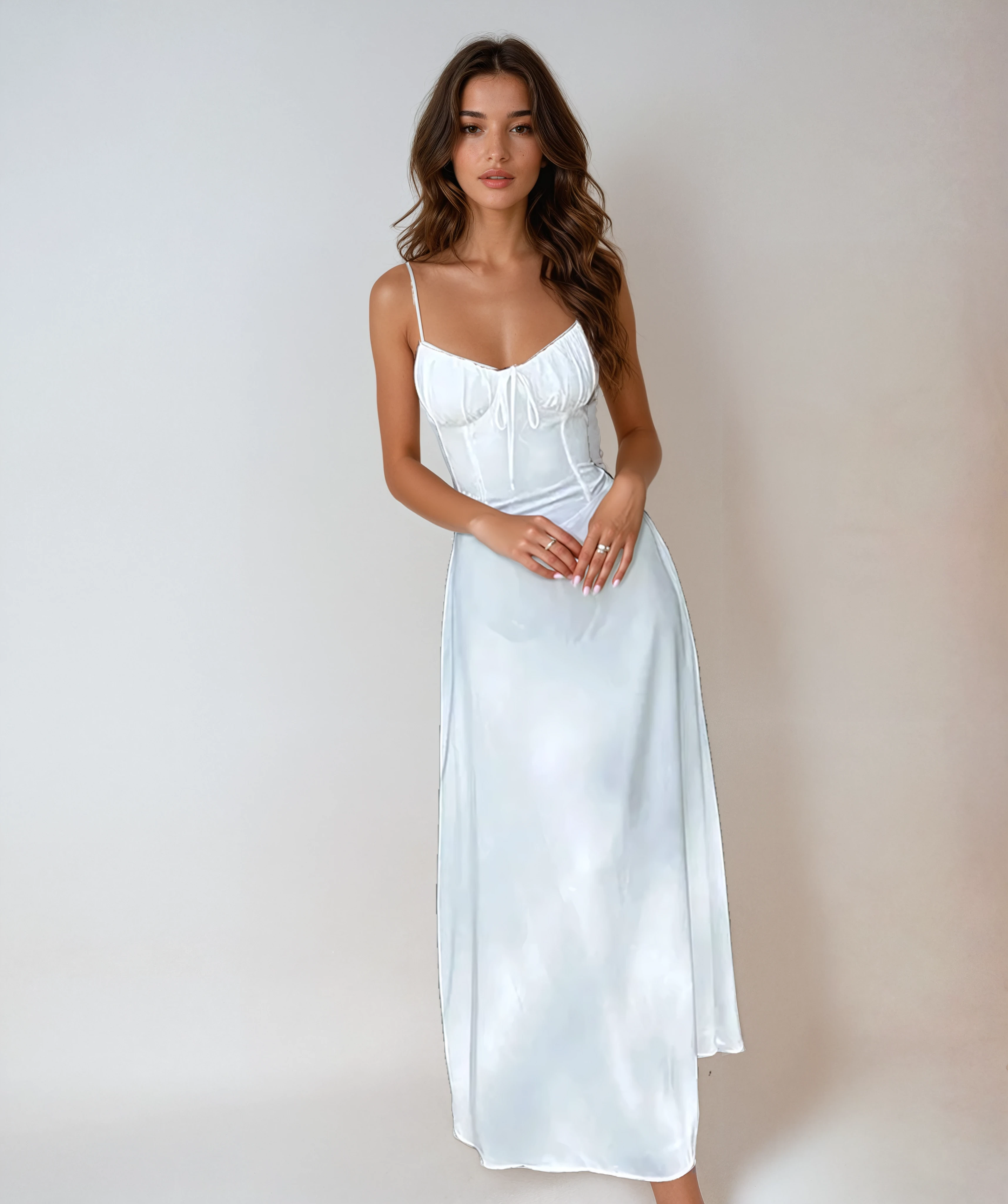 Robe Maxi de Mariage sans Manches et à Corsage Froncé