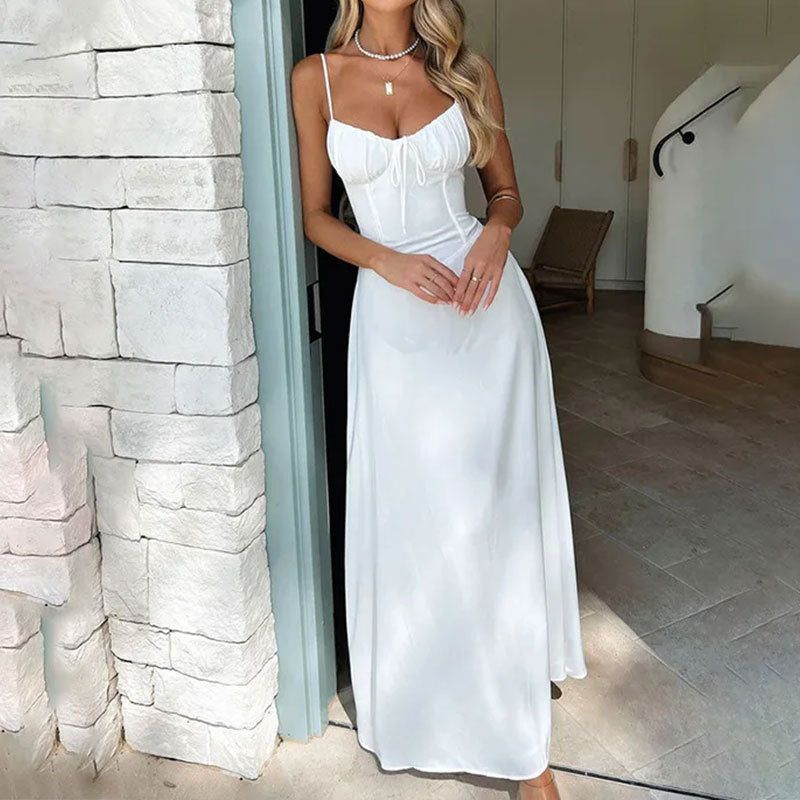 Robe Maxi de Mariage sans Manches et à Corsage Froncé