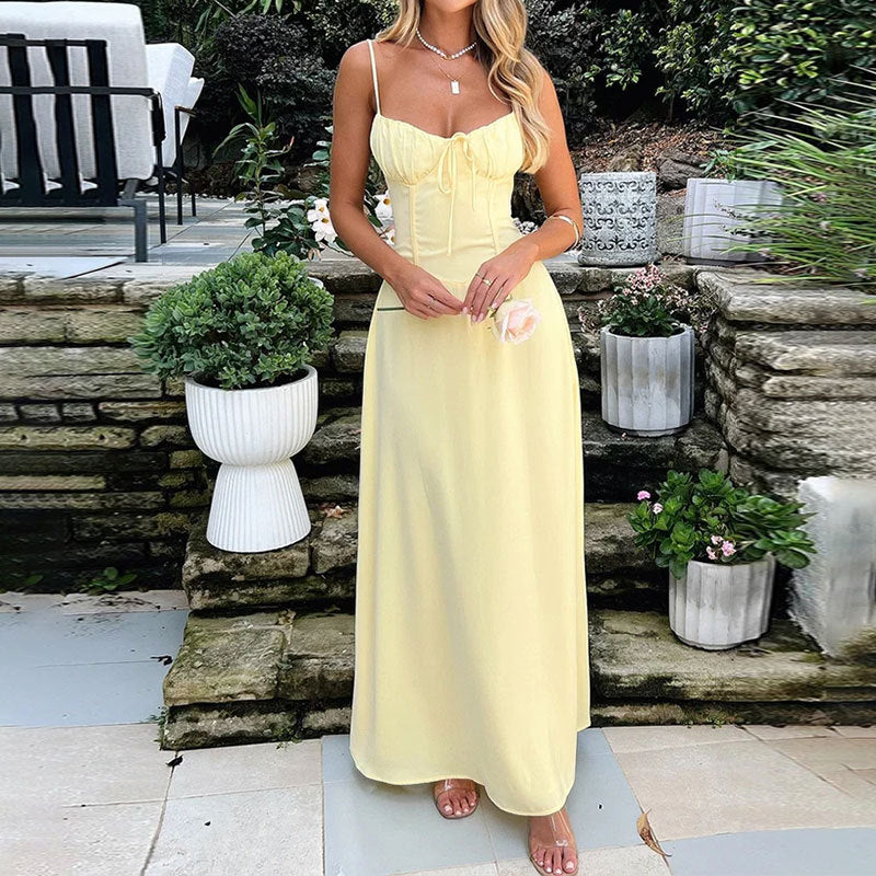 Robe Maxi de Mariage Sans Manches avec Corsage Froncé