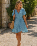 Robe courte femme | coupe croisée | col en V | pour événements d'été