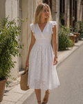 Robe bohème femme | décolleté en V et manches volantées | coupe fluide | quotidien