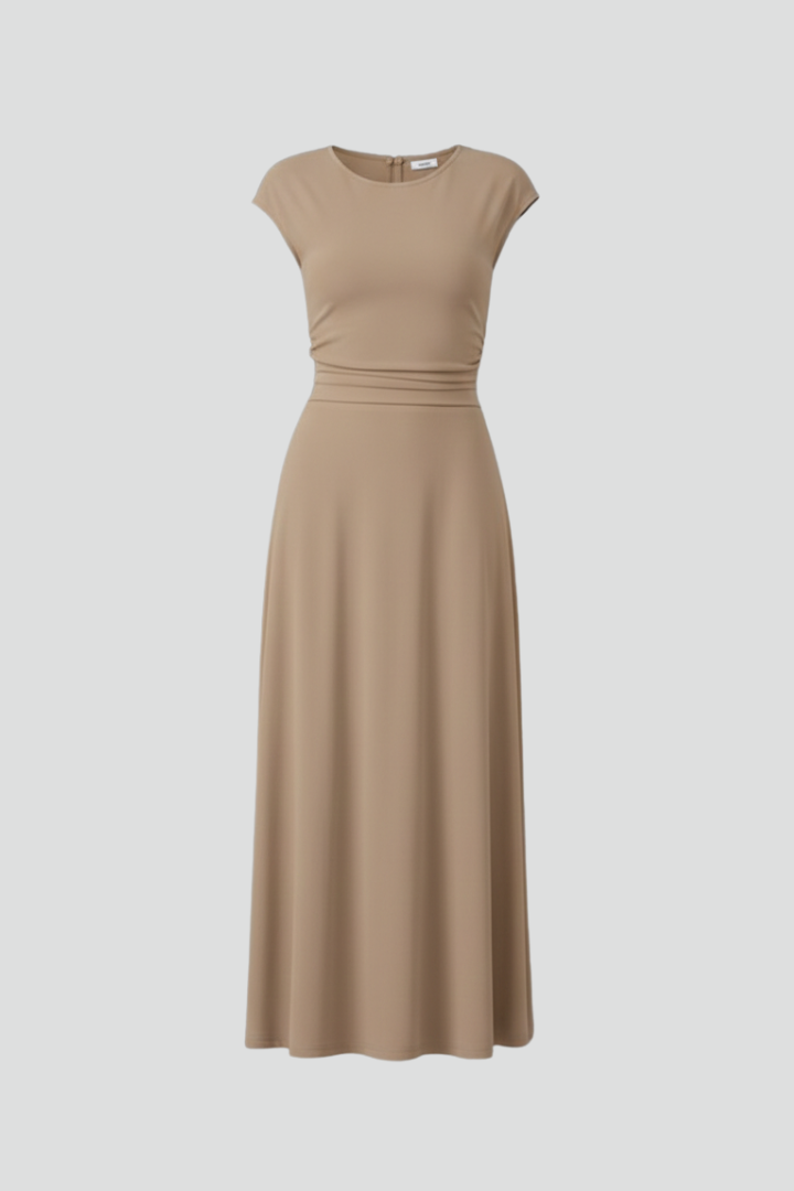 Robe midi pour femmes avec taille haute et manches courtes