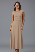 Robe midi pour femmes avec taille haute et manches courtes