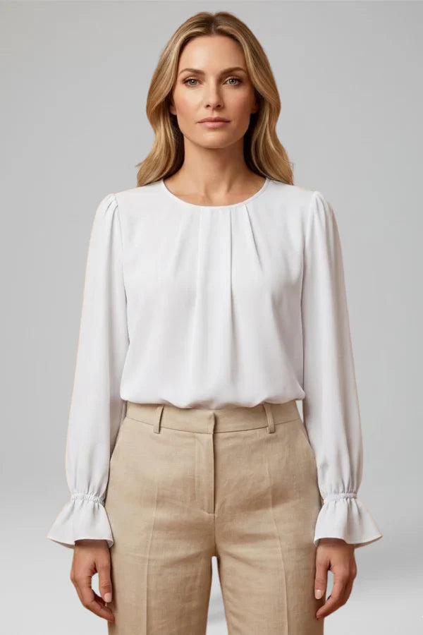 Blouse plissée à manches bouffantes pour femmes pour le bureau