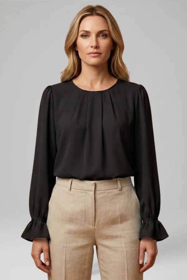 Blouse plissée à manches bouffantes pour femmes pour le bureau
