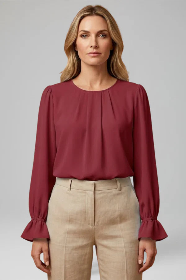 Blouse plissée à manches bouffantes pour femmes pour le bureau