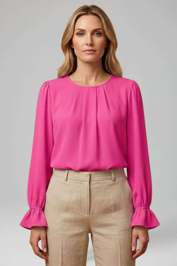Blouse plissée à manches bouffantes pour femmes pour le bureau