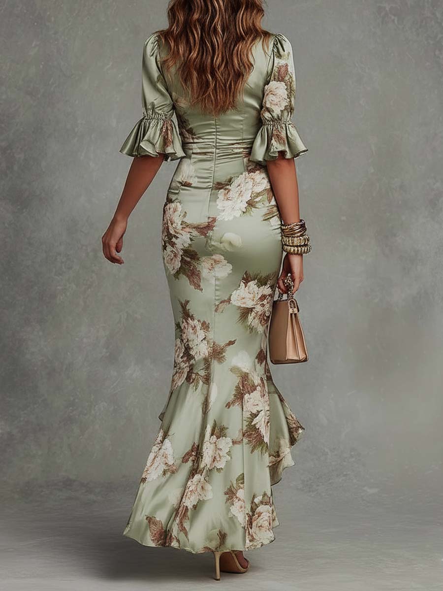 MOREAU LYON | ROBE EN SATIN FLORAL POUR FEMMES