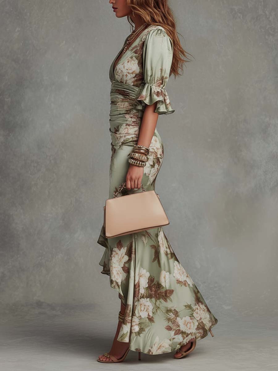 MOREAU LYON | ROBE EN SATIN FLORAL POUR FEMMES