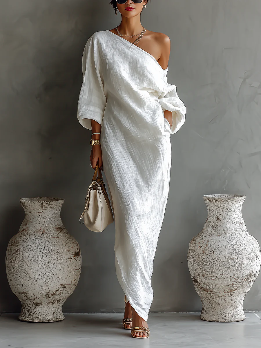Leena | Robe maxi asymétrique et structurée