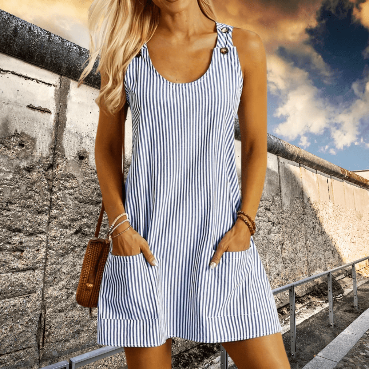 Robe d'été Femme | Design A-ligne Rayé & Poches Pratiques