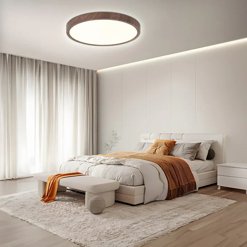 Lampe de Plafond Circulaire Moderne avec Éclairage LED Réglable en Couleur Noyer Chaud pour Salon et Chambre