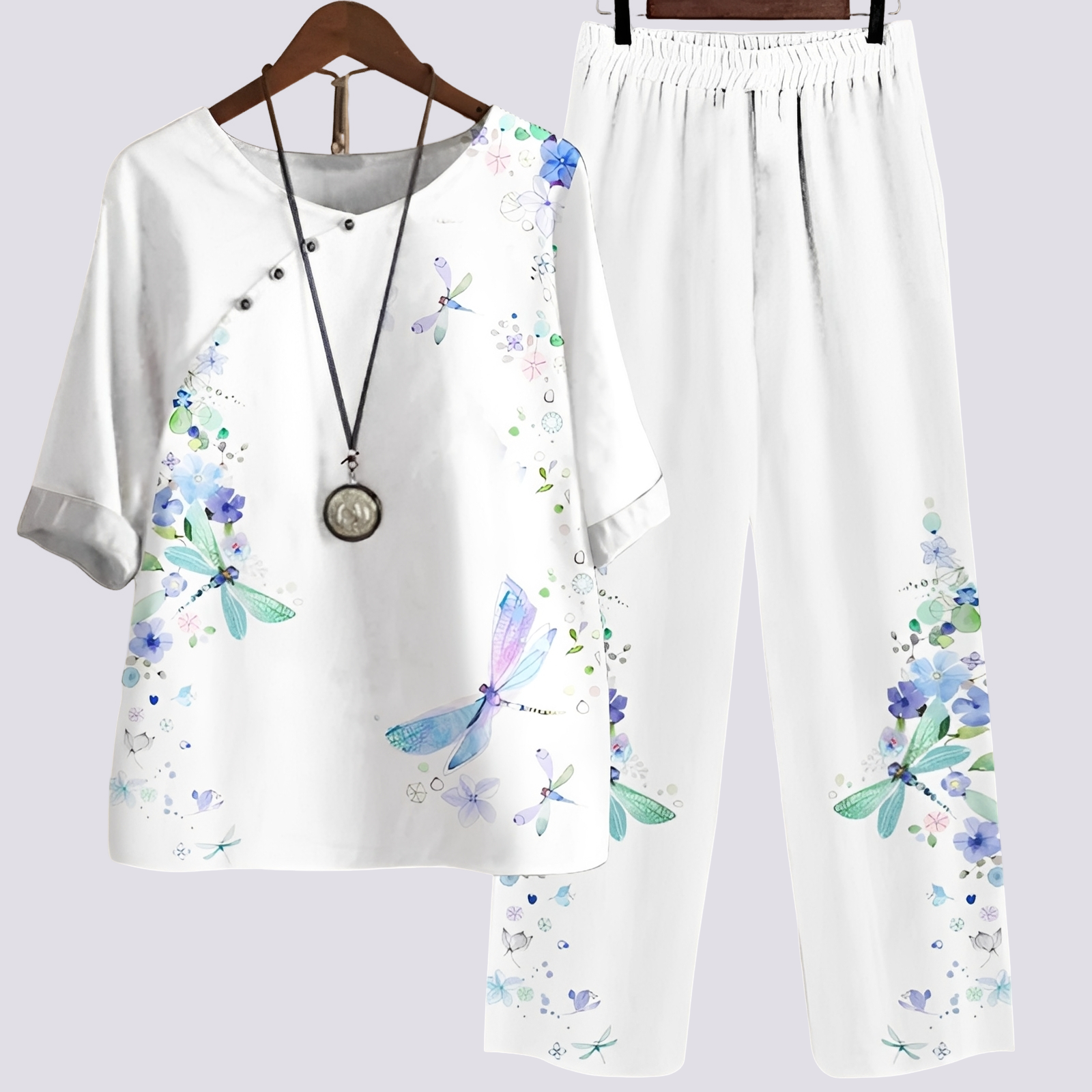 Ensemble Deux-Pièces Femmes | Motif Floral & Pantalon Ample en Style Été