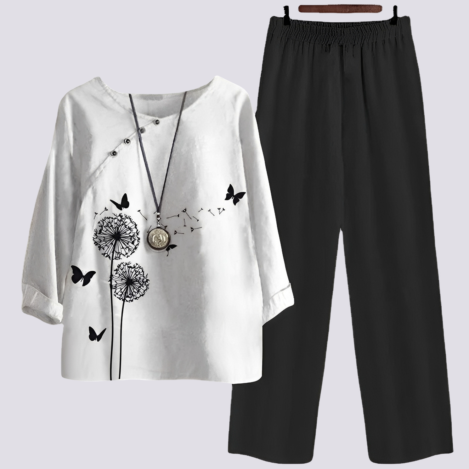 Ensemble Deux-Pièces Femmes | Motif Floral & Pantalon Ample en Style Été