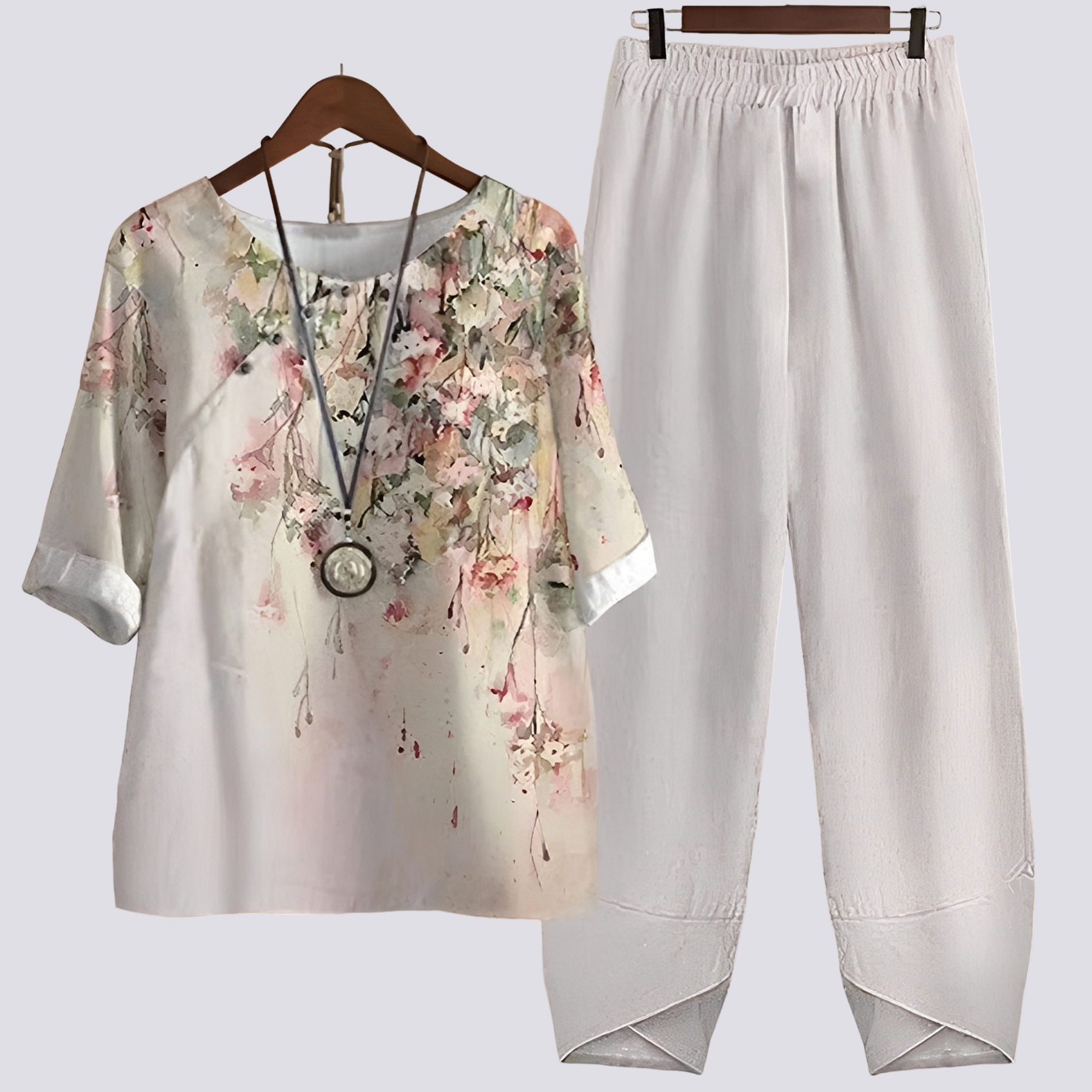 Ensemble Deux-Pièces Femmes | Motif Floral & Pantalon Ample en Style Été