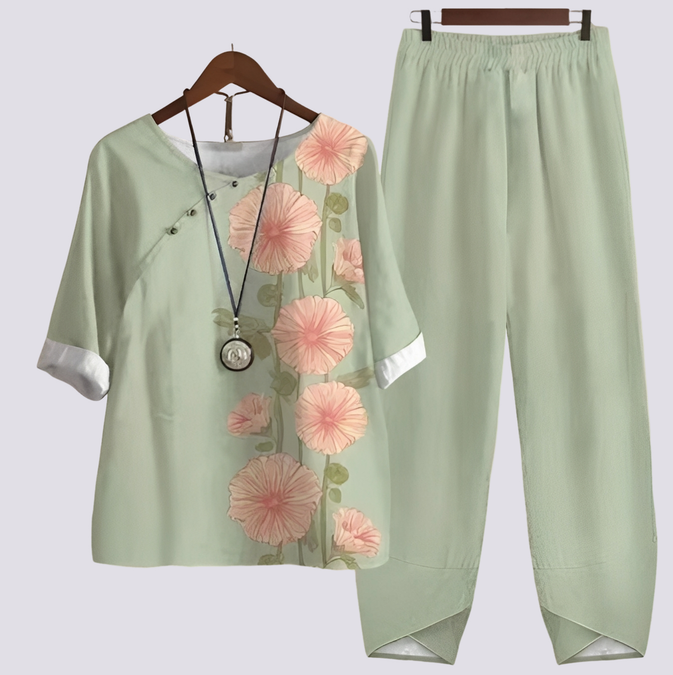 Ensemble Deux-Pièces Femmes | Motif Floral & Pantalon Ample en Style Été