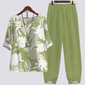 Ensemble Deux-Pièces Femmes | Motif Floral & Pantalon Ample en Style Été