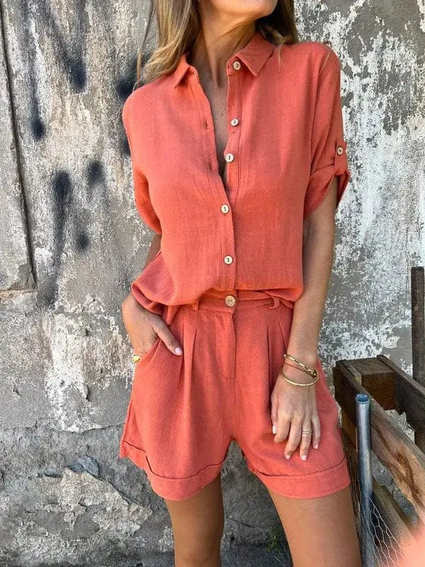 Ensemble Deux-Pièces Femme | Chemise en Lin & Shorts au Look Estival