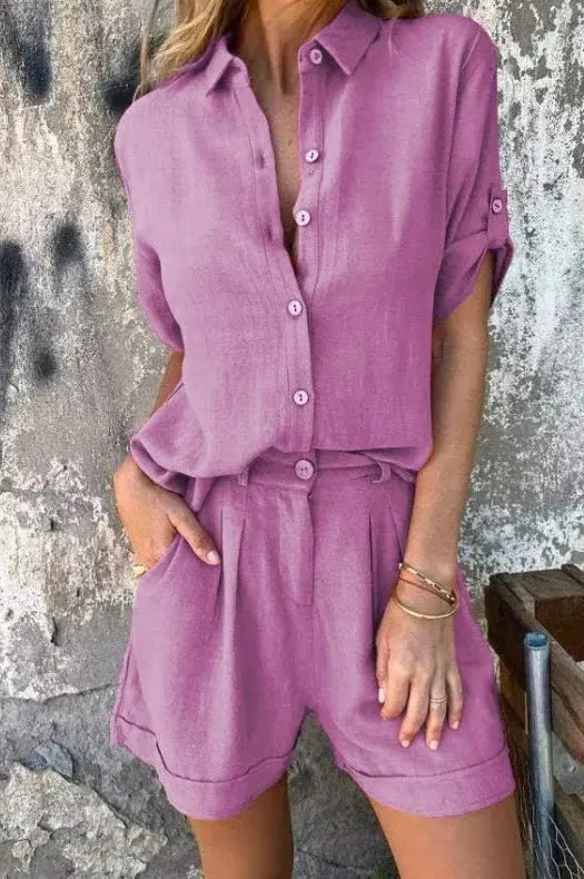 Ensemble Deux-Pièces Femme | Chemise en Lin & Shorts au Look Estival