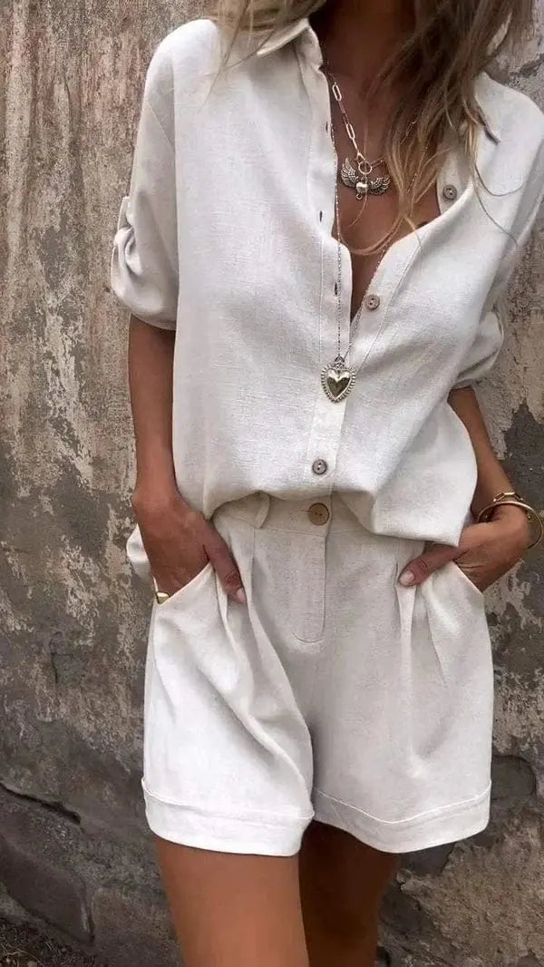 Ensemble Deux-Pièces Femme | Chemise en Lin & Shorts au Look Estival