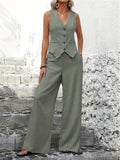 Ensemble Deux Pièces Femme | Gilet avec Décolleté en V & Pantalon Large avec Tombé Élégant