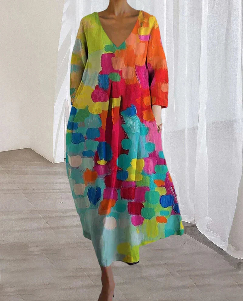 Carmina | Robe colorée avec décolleté en V