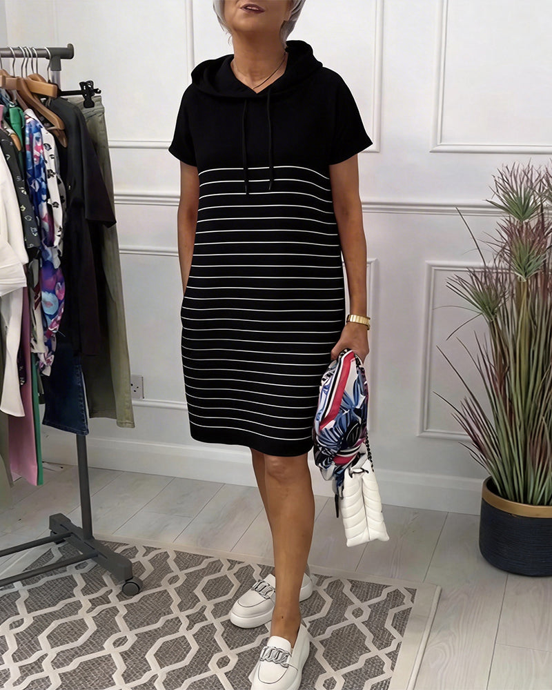 Azirella | Robe à capuche décontractée avec motif rayé