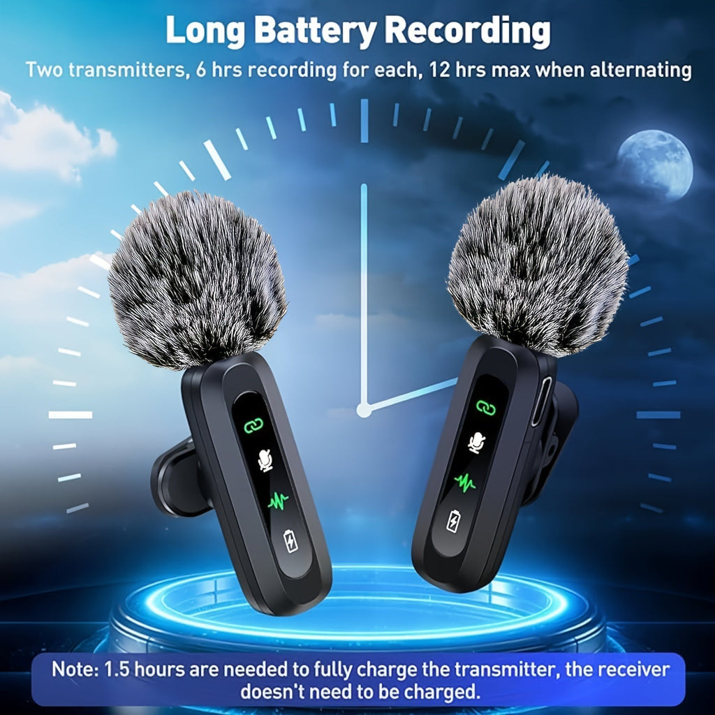 Microphone Lavalier Sans Fil avec Connexion USB-C pour Smartphones et Tablettes – Design Compact, Idéal pour les Podcasts et Vlogs