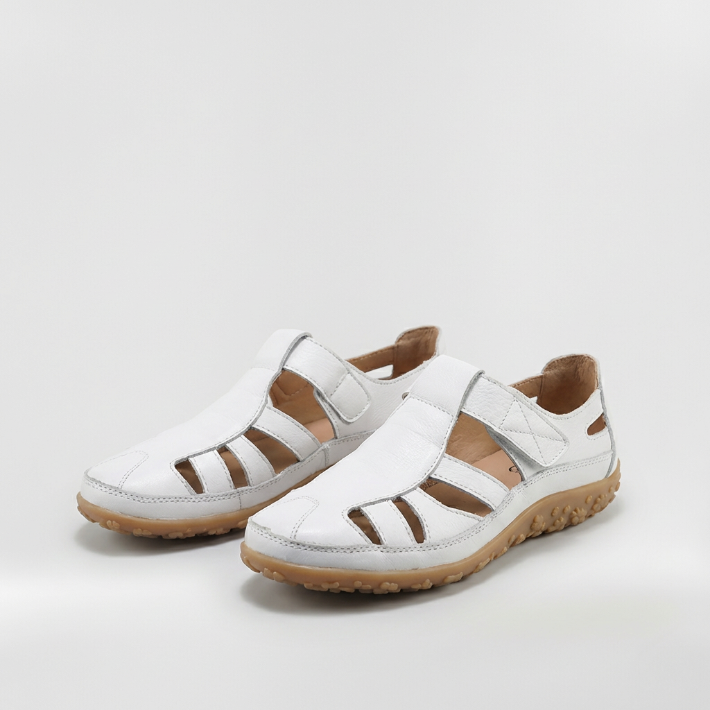 Sandales Fermées pour Femme Chaussures en Cuir avec Bandes et Semelle Très Confortable