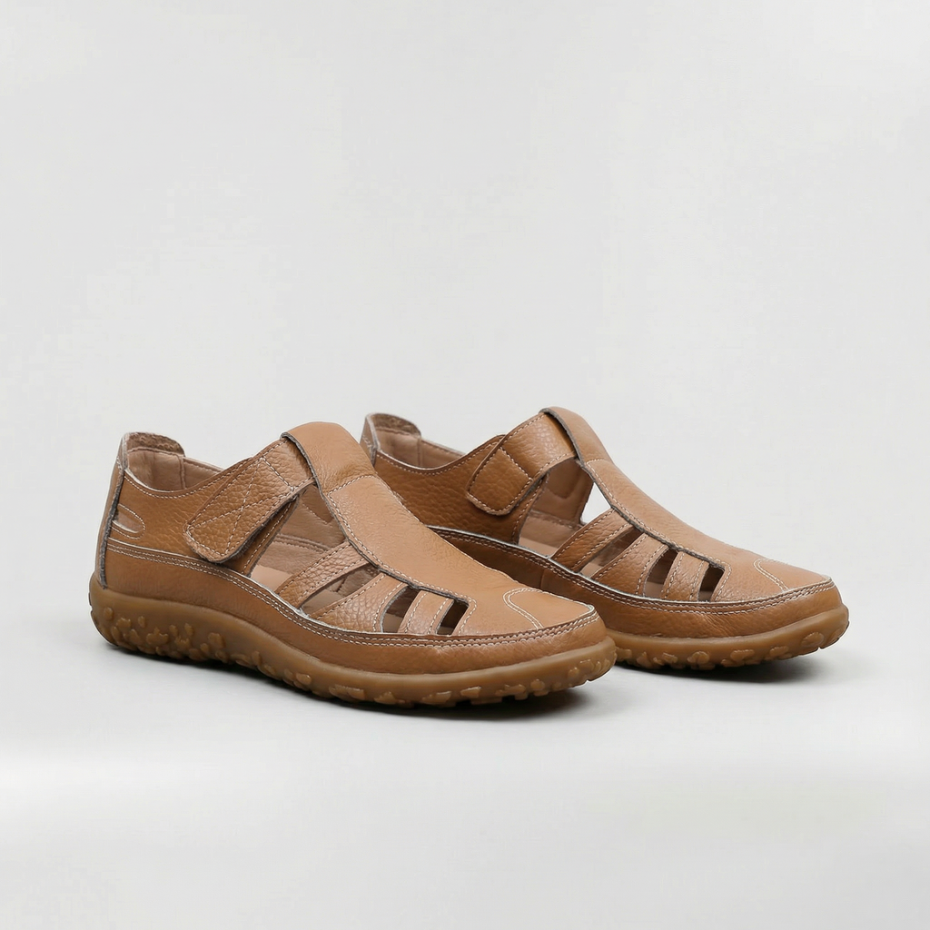Sandales Fermées en Cuir pour Femme Chaussures de Promenade avec Sangle Réglable