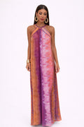 Robe en Gaze de Style Boho avec Paillettes et Col Halter pour Femme