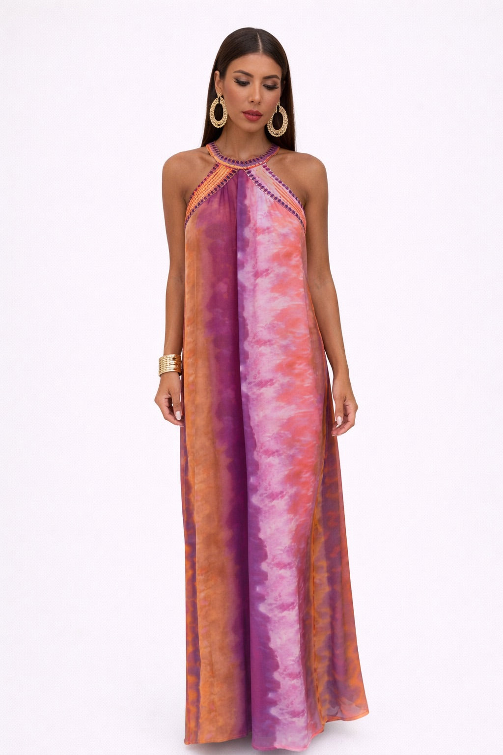 Robe en Gaze de Style Boho avec Paillettes et Col Halter pour Femme