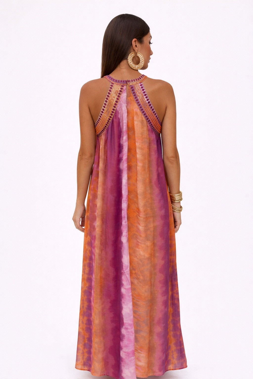 Robe en Gaze de Style Boho avec Paillettes et Col Halter pour Femme