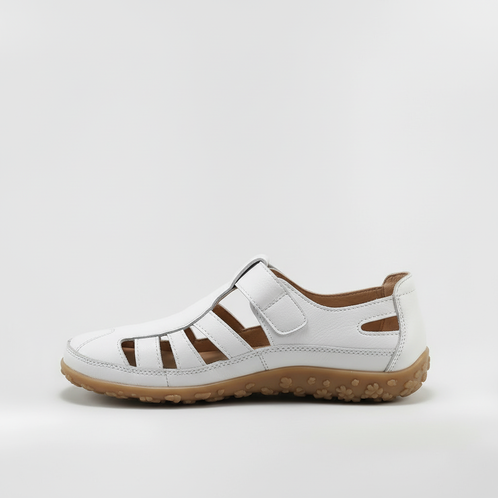 Sandales Fermées pour Femme Chaussures en Cuir avec Bandes et Semelle Très Confortable