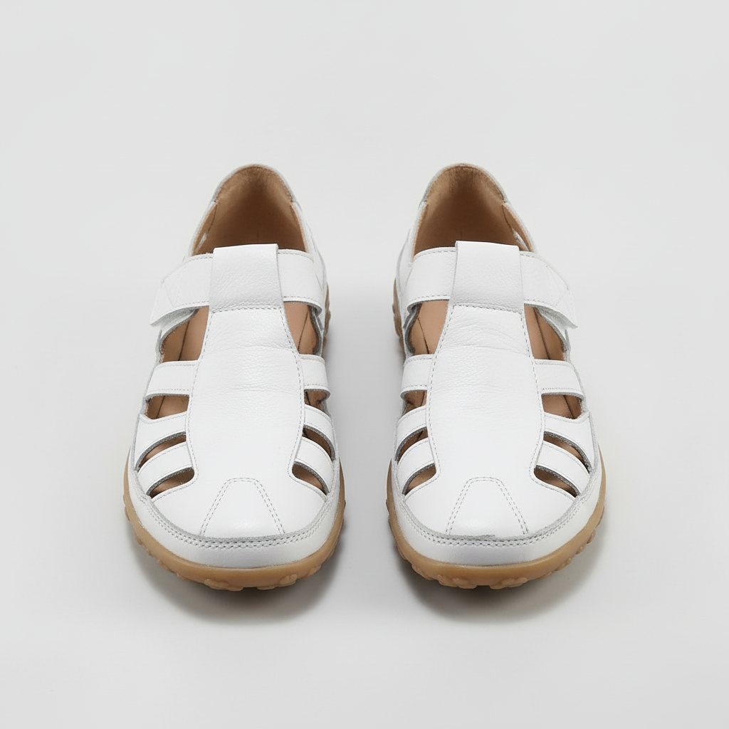 Sandales Fermées pour Femme Chaussures en Cuir avec Bandes et Semelle Très Confortable