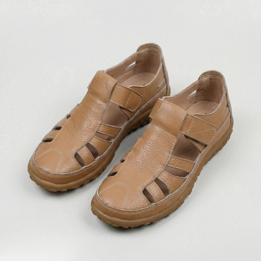 Sandales Fermées en Cuir pour Femme Chaussures de Promenade avec Sangle Réglable