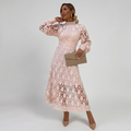 Robe Midi Femme Dentelle Robe Élégante Manches Longues Habillée