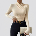 Top Femme Croisé Manches Longues Blouse Élégante Froncée Ajustée