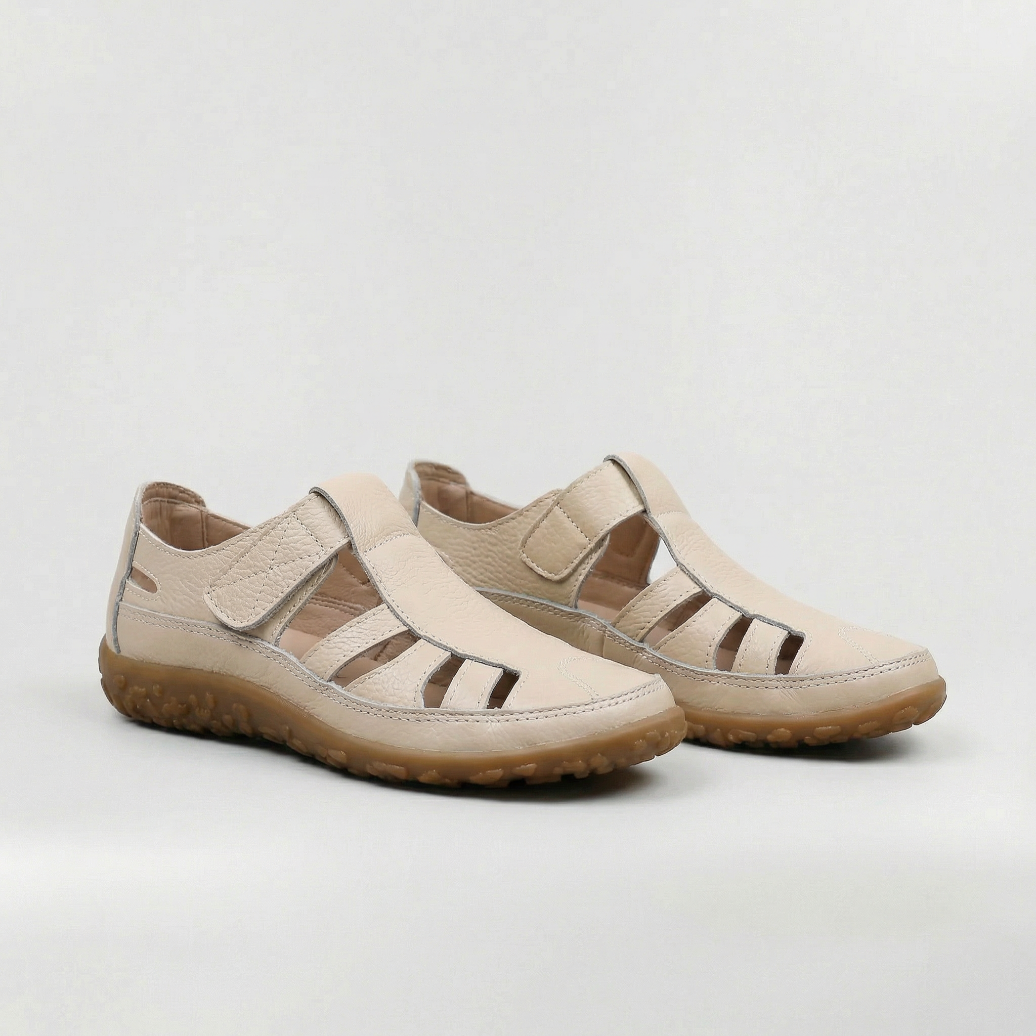 Sandales Fermées en Cuir pour Femme Chaussures de Promenade avec Sangle Réglable