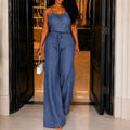 Soraya – Combinaison à bretelles larges avec cordon de serrage, Look Denim d'été
