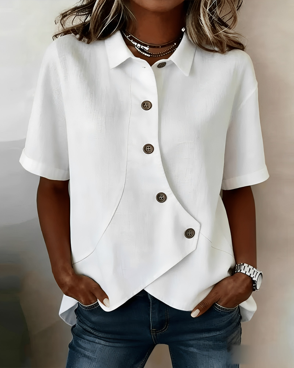 Lannexa | Chemise en mélange de lin avec patte de boutonnage asymétrique