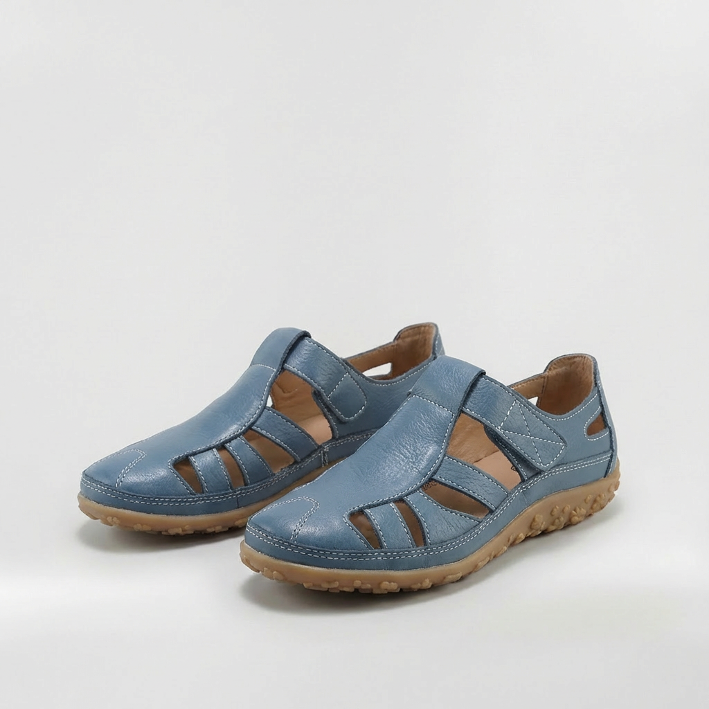 Sandales Fermées pour Femme Chaussures en Cuir avec Bandes et Semelle Très Confortable